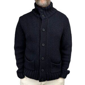 SPONTINI PARIS Quiet Luxury High Neck Navy Dark Blue Knit Cardigan Sweater sz M